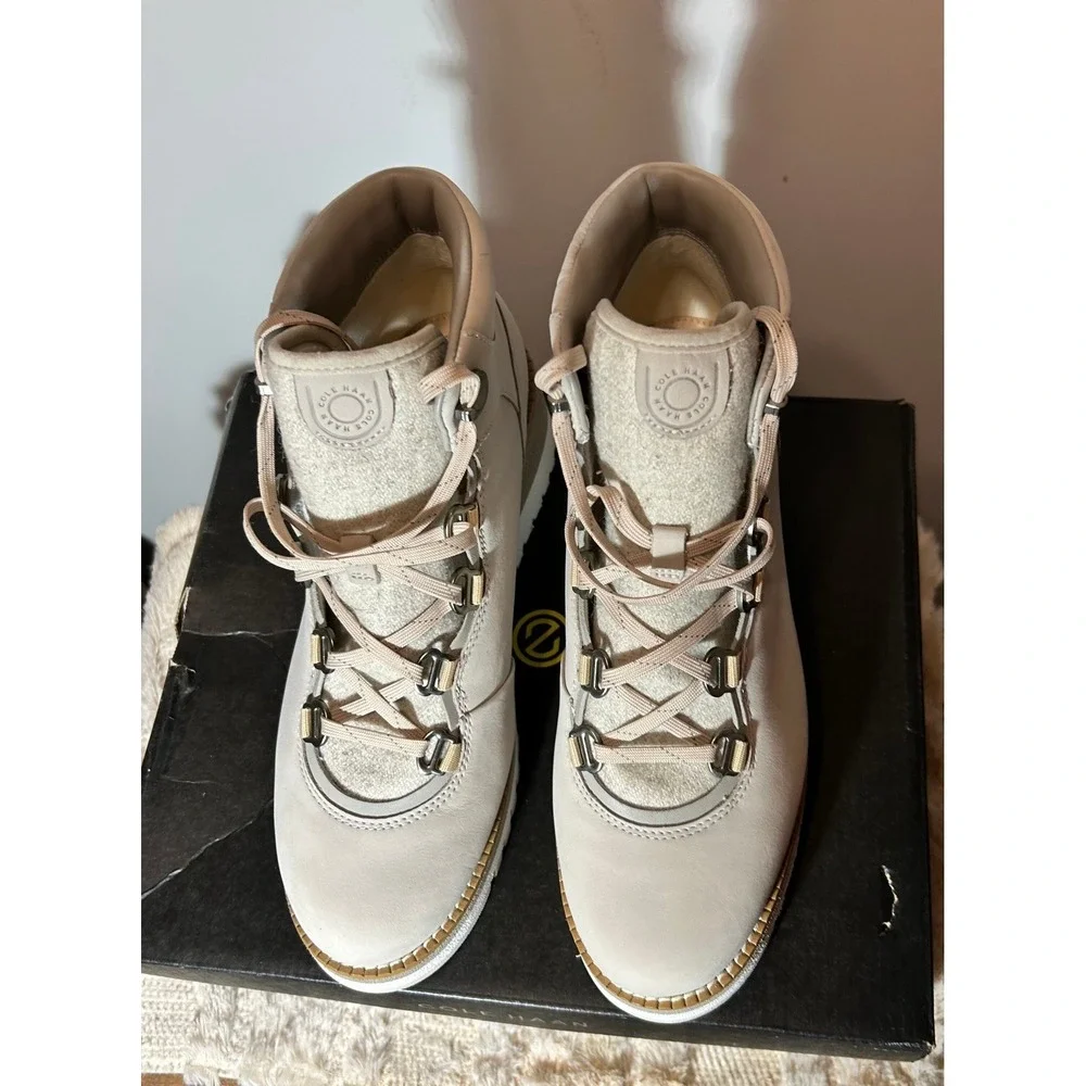 Cole Haan GrandExplore‎ Waterproof Hiking Boots Beige Leather W22602 Womens 8.5B